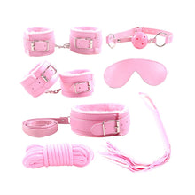 Load image into Gallery viewer, 7pcs Leather Plush Sex Bondage Set Handcuffs Whip Eyemask Sex Restraining Toy