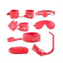Load image into Gallery viewer, 7pcs Leather Plush Sex Bondage Set Handcuffs Whip Eyemask Sex Restraining Toy